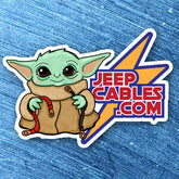 Grogu JeepCables Sticker, showing off a cute Grogu character, ideal for customizing your vehicle.